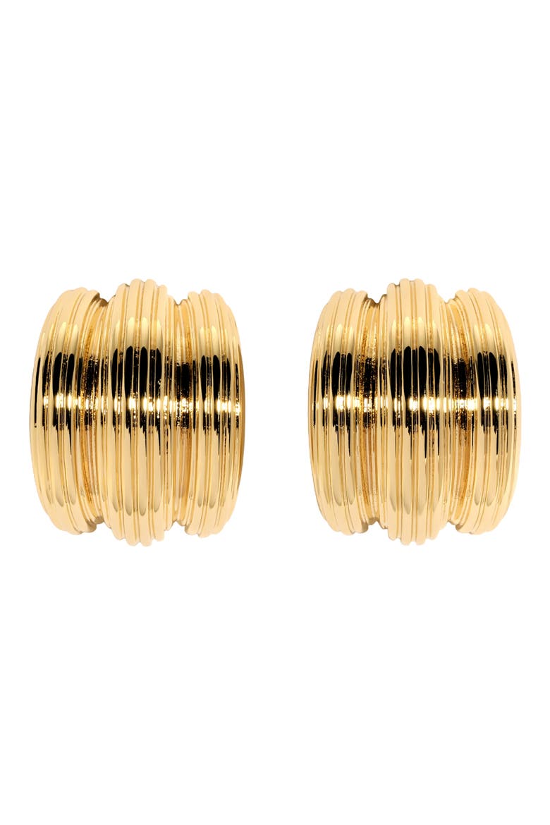 Small Elsa Shield Half Hoop Earrings, Main, color, GOLD