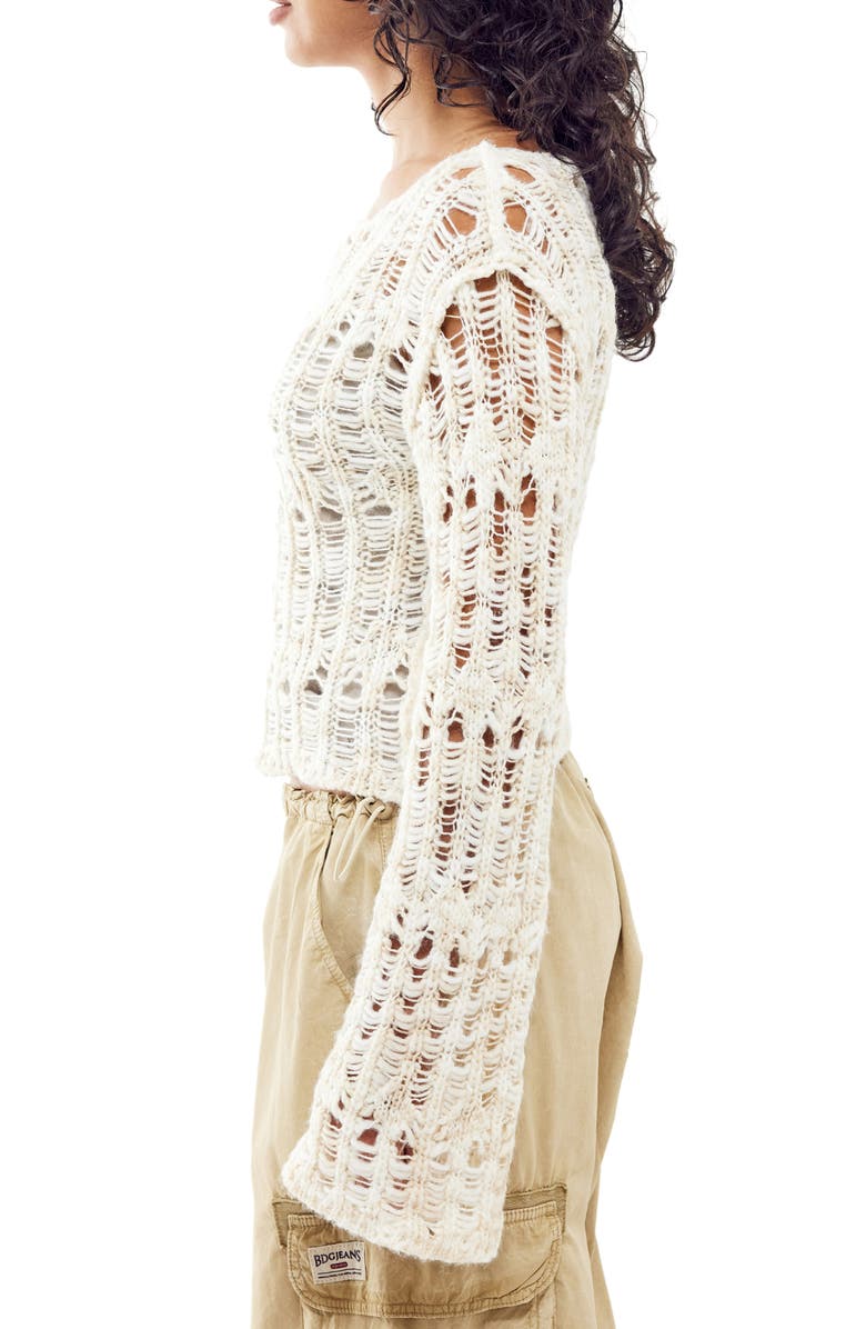 BDG Urban Outfitters Laddered Flute Long Sleeve Sweater, Alternate, color, Ecru