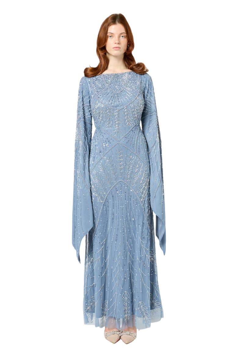 beaded maxi dress long sleeve LONG SLEEVE FULLY BEADED SHEATH GOWN CD0239