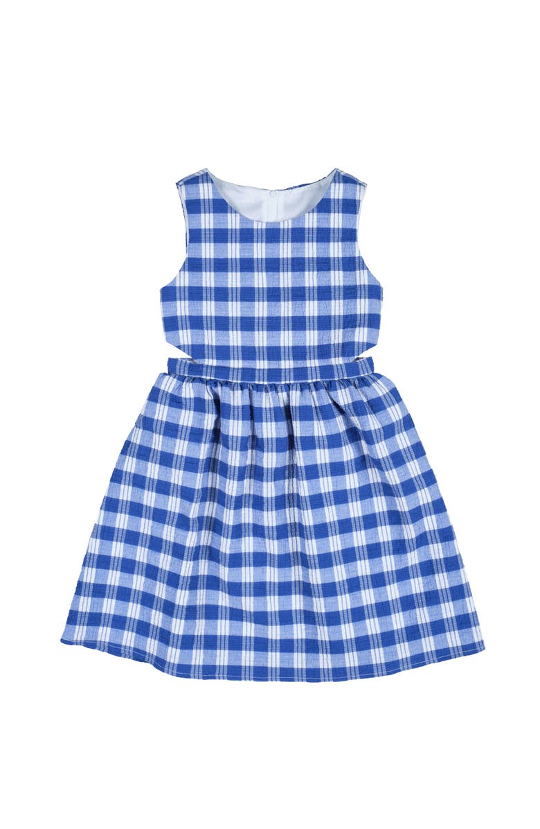 Florence Eiseman Plaid Seersucker Dress with Side Cut-Out, Main, color, Blue / White
