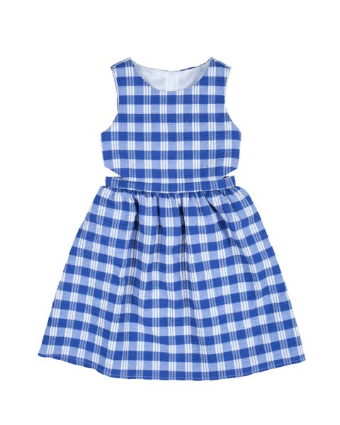 Plaid Seersucker Dress with Side Cut-Out (Big Kid)