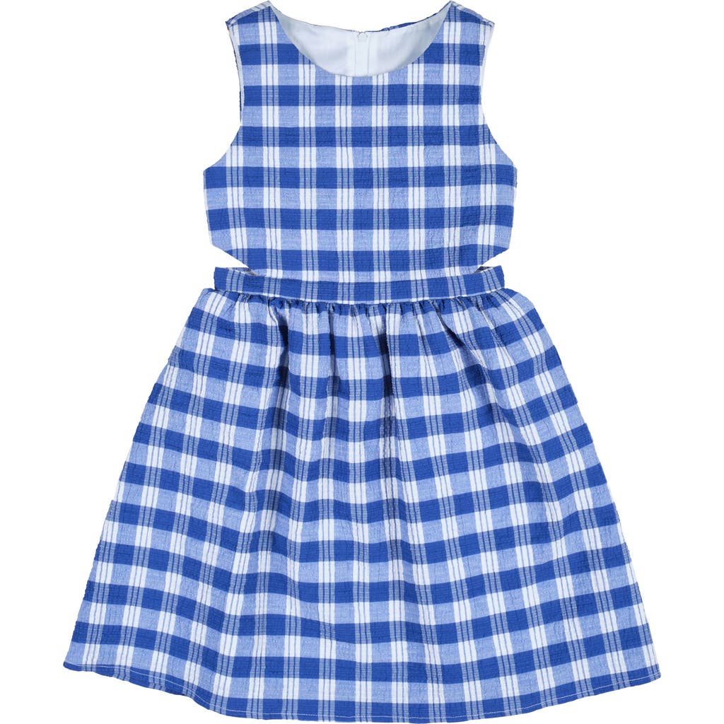 Florence Eiseman Kids' Plaid Seersucker Dress With Side Cut-out In Blue