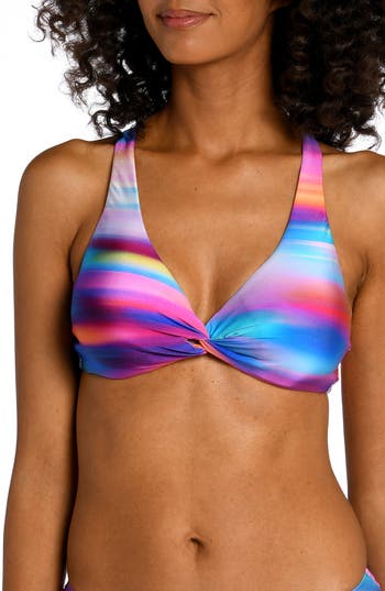La Blanca Sunset Twist Front Crossback Bikini Top In Blue Multi