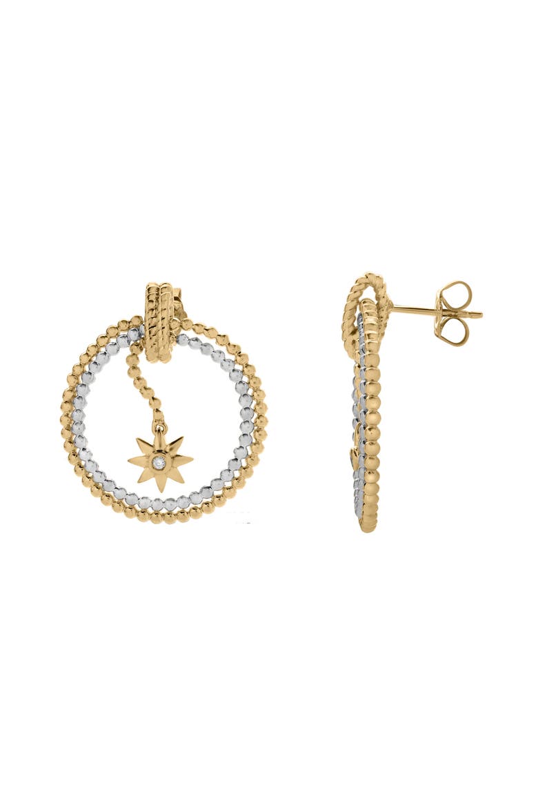 Celestira Sterling Silver 0.02 Ct Two-Tone Diamond Star Hoop Earrings, Main, color, Two-Tone Yellow&White Silver
