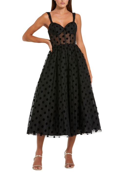 Petite Polka Dot Net Bustier A-Line Midi Dress