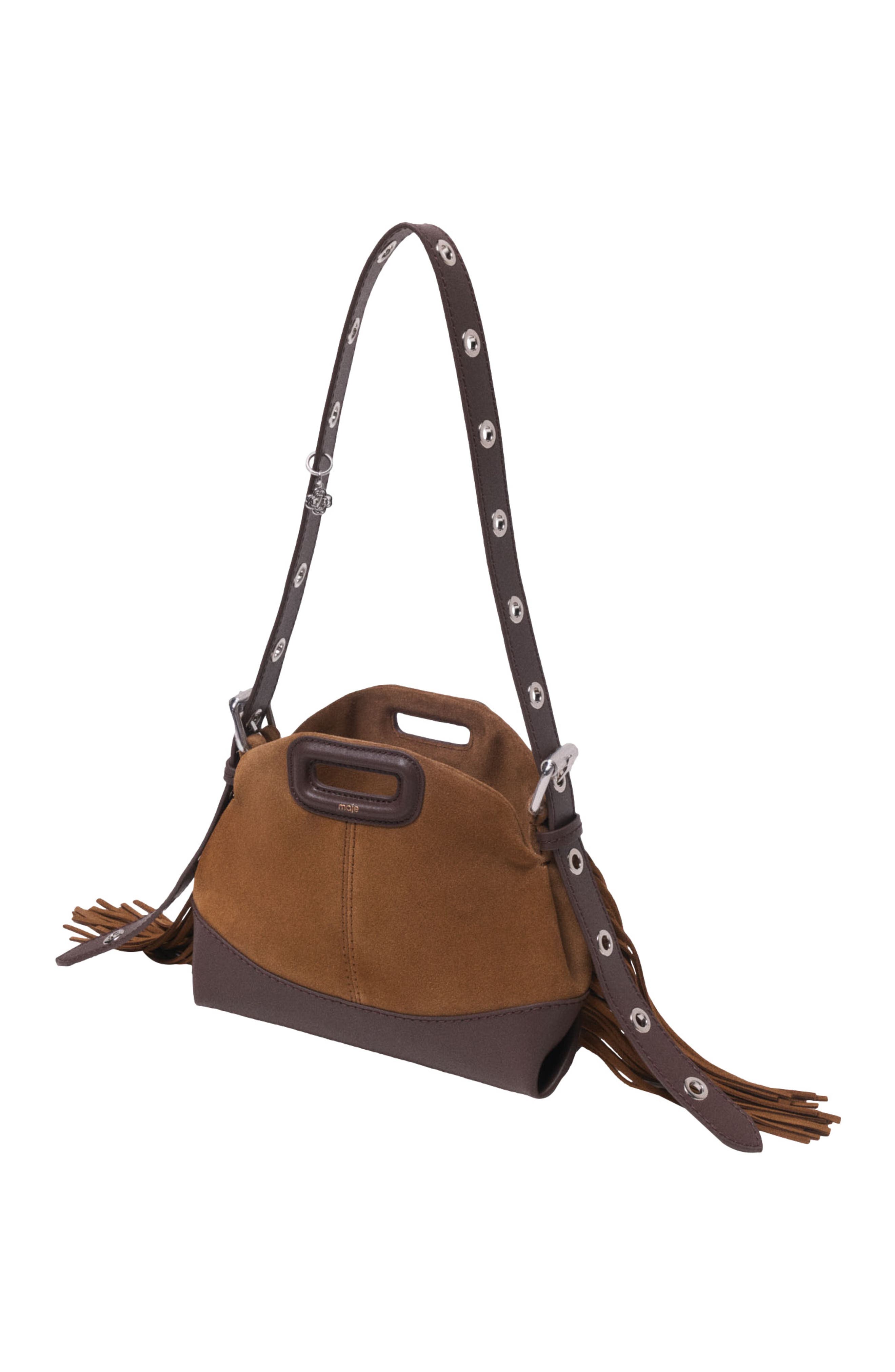 maje Leather and suede Miss M Mini bag, Alternate, color, Camel/Brown