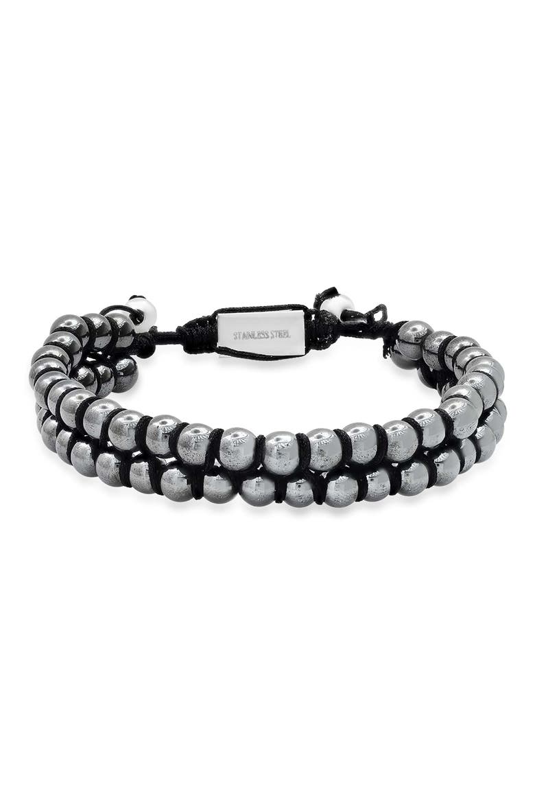 Men's Double Layered Hematite Bracelet, Main, color, GRAY