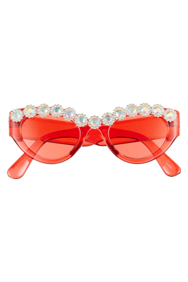 50mm Chunky Crystal Embellished Sunglasses, Alternate, color, RED