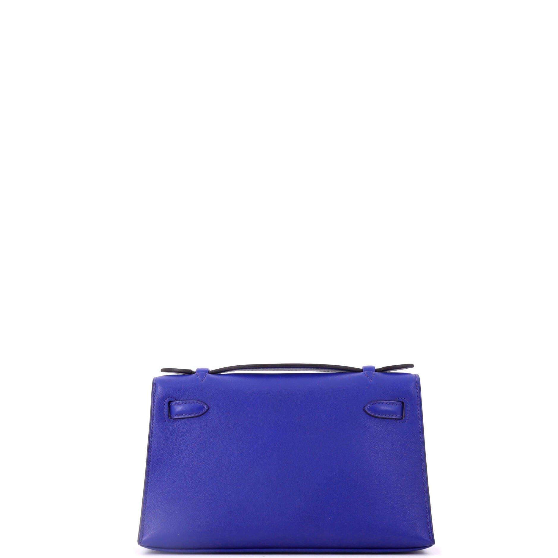 Pre-Owned Hermes Kelly Pochette Swift, Alternate, color, Bleu Electrique