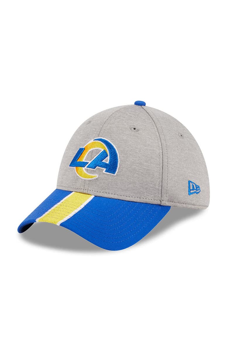 New Era Men's New Era Heather Gray/Royal Los Angeles Rams Striped 39THIRTY Flex Hat, Main, color, Heather Gray