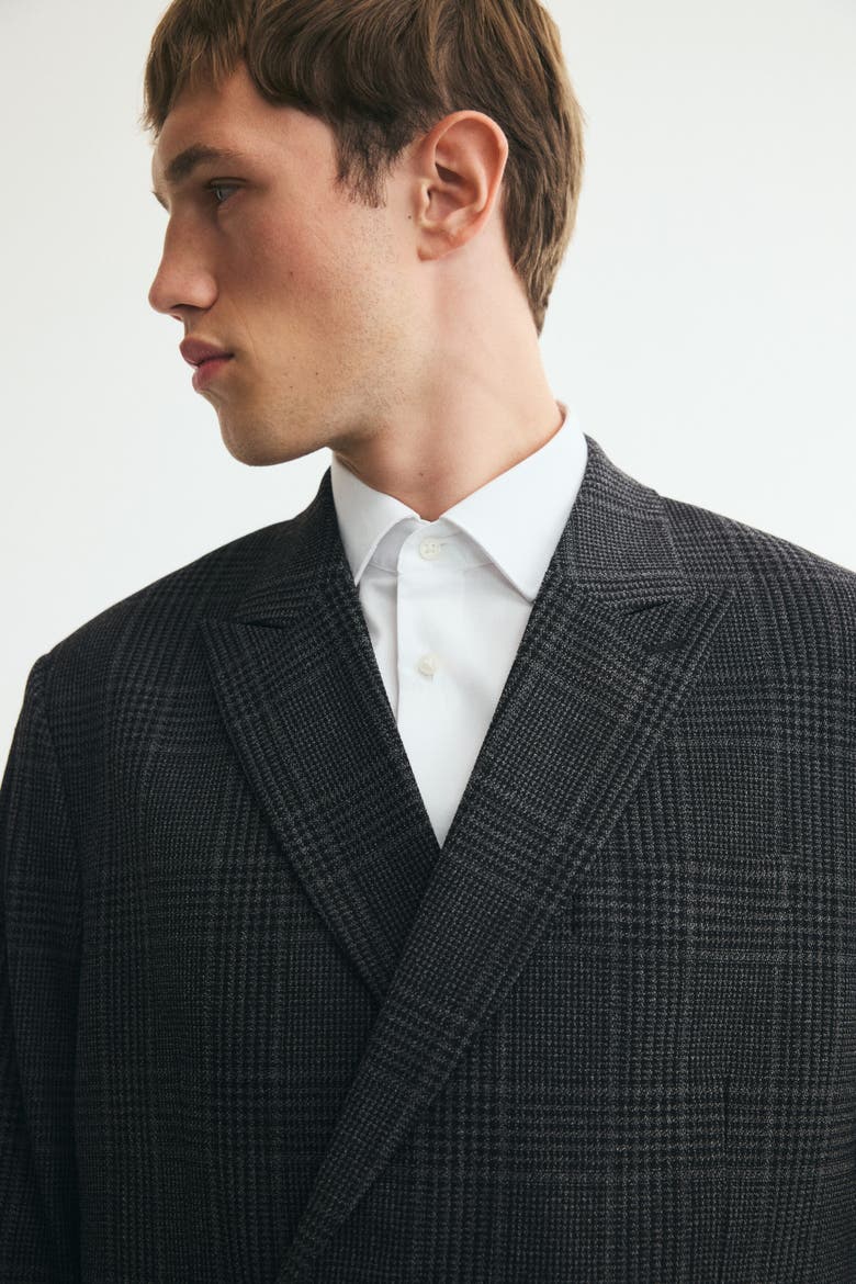 Relaxed-Fit Double-Breasted Jacket, Alternate, color, Dark gray/checked