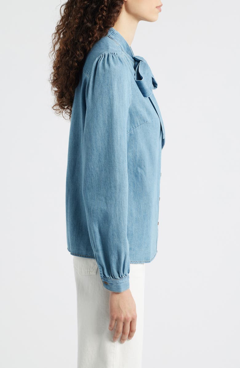Boden Tie Neck Denim Top, Alternate, color, Light Authentic