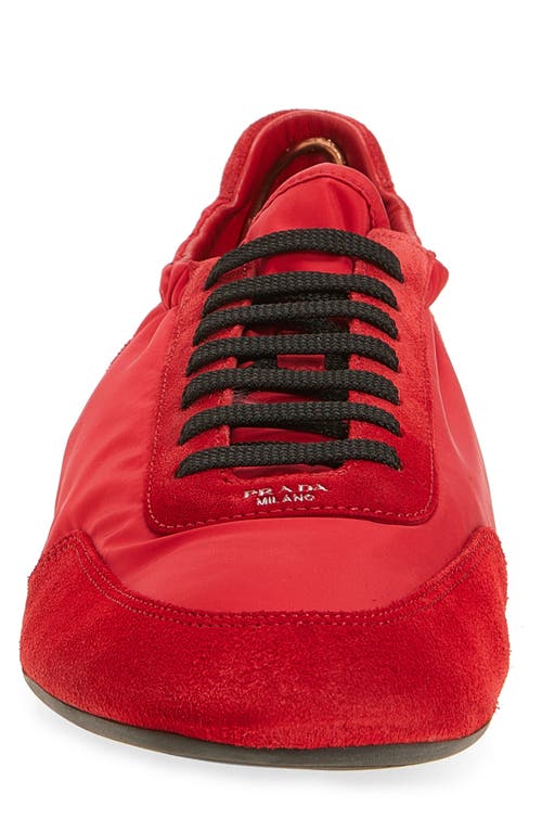 Prada Collapse Mixed Media Low Top Sneaker In Red