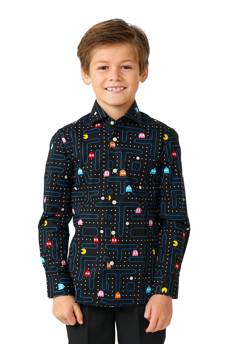 Kids' Pac-Man™ Dress Shirt, Main, color, BLACK