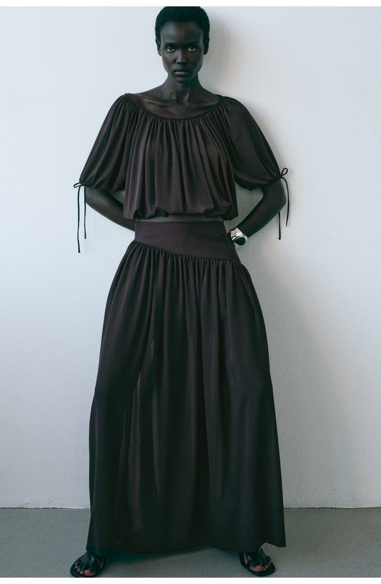 H&M Draped Drawstring-detail Top, Alternate, color, Dark Brown