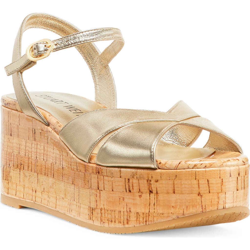 Shop Stuart Weitzman Carmen Midi Wedge Sandal In Light Gold