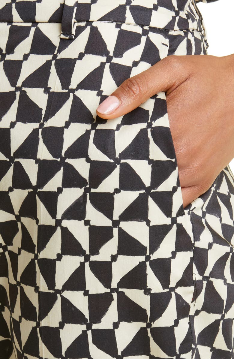 Max Mara Nereo Geo Print Beaded Hem Crop Stretch Cotton Trousers, Alternate, color, 