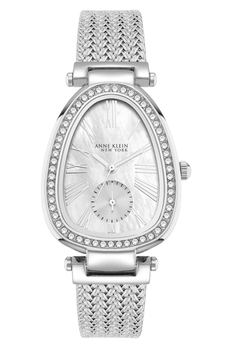 Crystal Mesh Strap Bracelet Watch, 28mm x 40.5mm, Main, color, SILVER