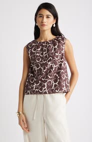 Nordstrom Floral Gathered Neck Poplin Sleeveless Top