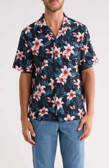 Original Penguin Hibiscus Print Seersucker Camp Shirt