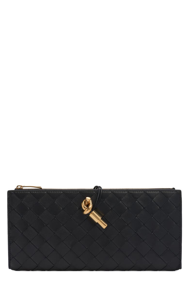 Intrecciato Leather Bifold Wallet, Main, color, BLACK BRASS