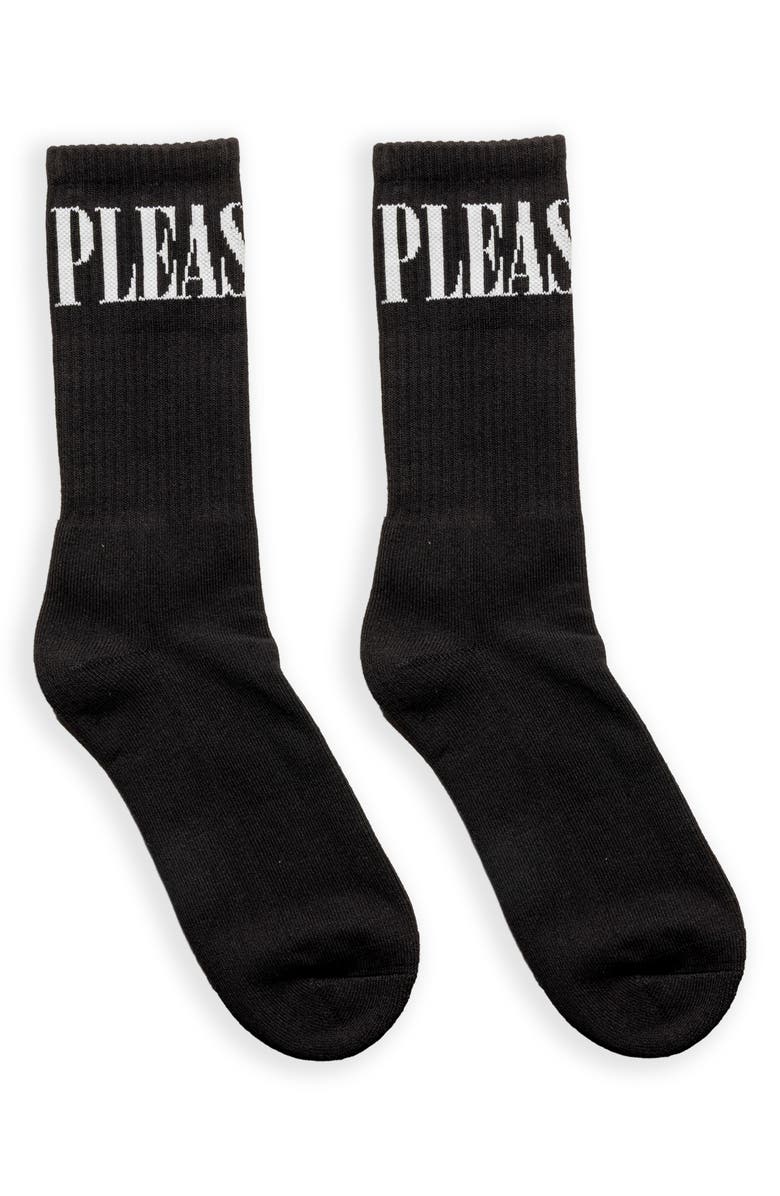 PLEASURES Monitor Logo Inarsia Cotton Crew Socks, Alternate, color, Black