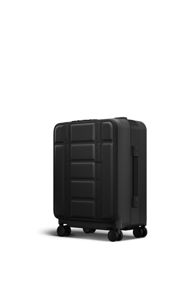 Ramverk Pro Hardside 21 Inch Carry On Luggage Spinner with Buckle Closure and Zipper Front Access Pocket, Main, color, Black Out