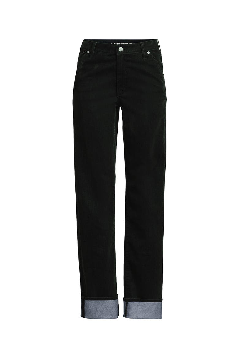 Flocked Denim Mid Rise Relaxed Straight Leg Cuff Jeans, Alternate, color, Balsam Green