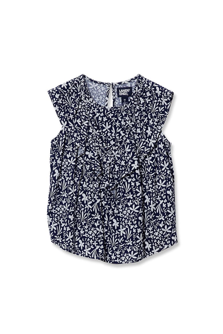 Girls Breezy V-Neck Ruffle Top, Main, color, Navy Ditsy Floral