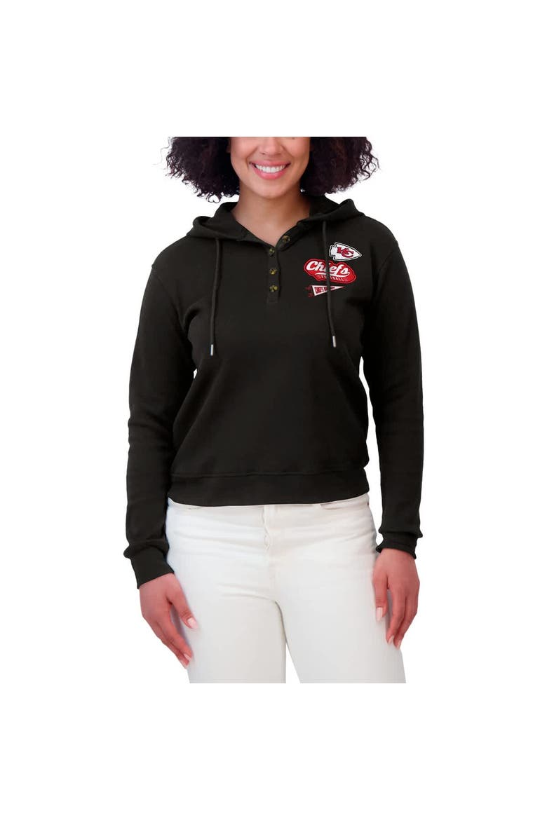 Women's WEAR by Erin Andrews Black Kansas City Chiefs Waffle-Knit Pullover Hoodie, Alternate, color, Black