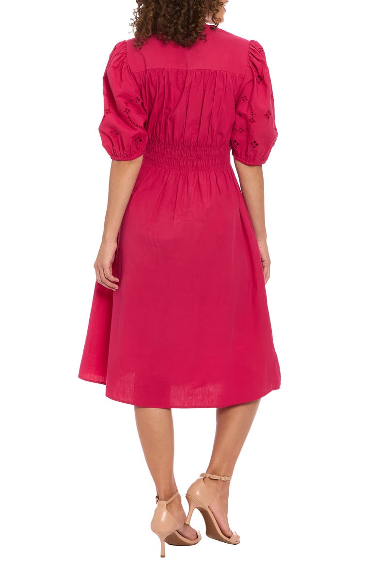 V-Neck Puff Sleeve Fit & Flare Dress, Alternate, color, DARK CABERNET WINE