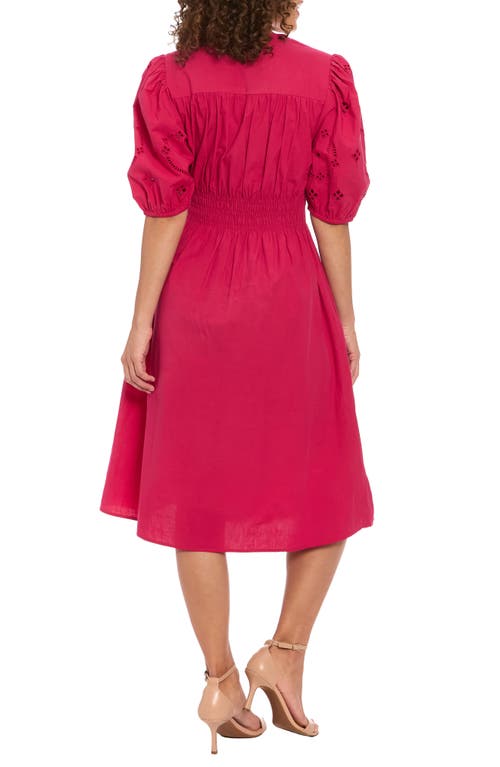 London Times V-neck Puff Sleeve Fit & Flare Dress In Red