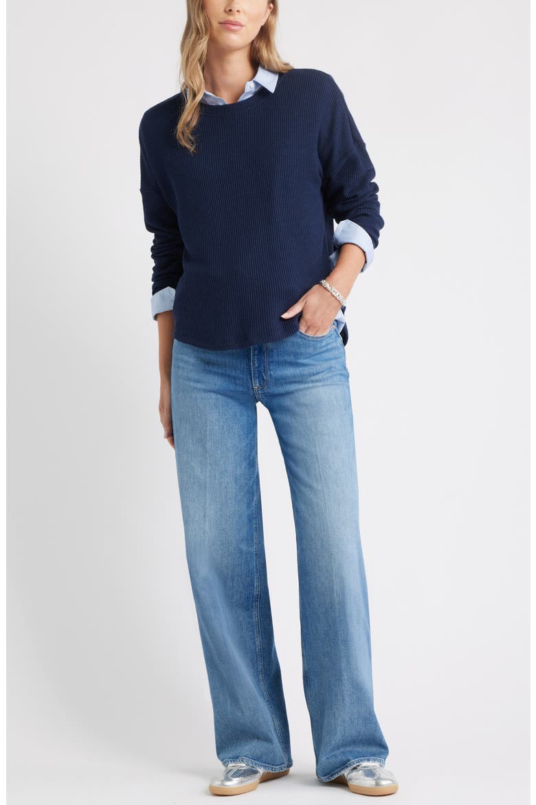 Long Sleeve Waffle Knit T-Shirt, Alternate, color, NAVY STILL