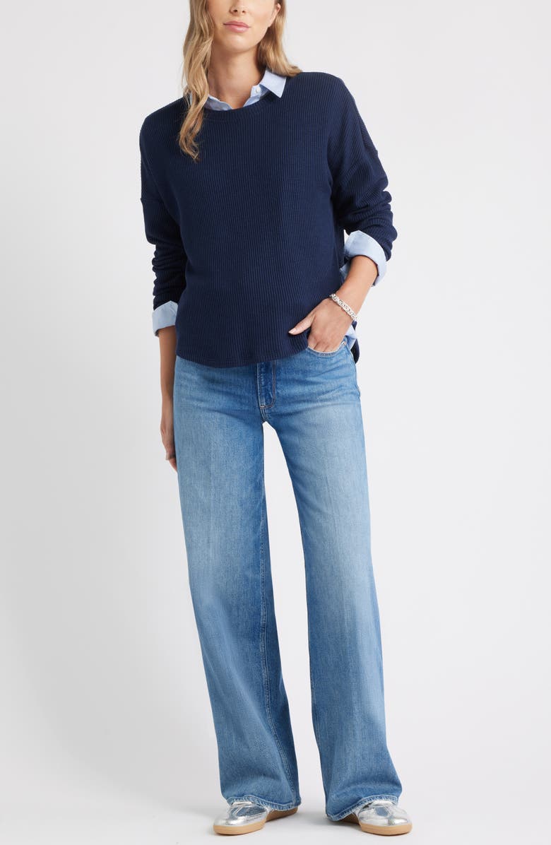 Caslon<sup>®</sup> Long Sleeve Waffle Knit T-Shirt, Alternate, color, Navy Still