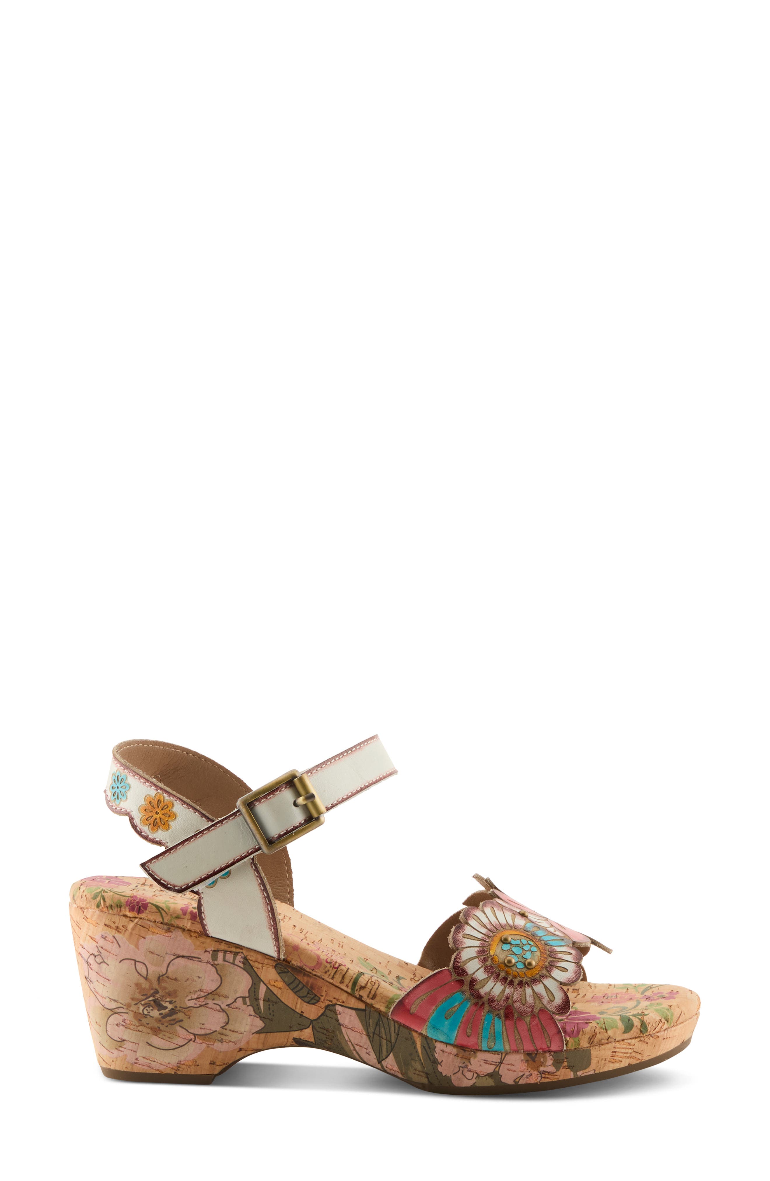 L'Artiste by Spring Step Luvinlife Ankle Strap Platform Wedge Sandal, Alternate, color, White Multi