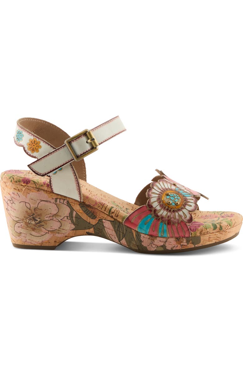 L'Artiste by Spring Step Luvinlife Ankle Strap Platform Wedge Sandal, Alternate, color, White Multi