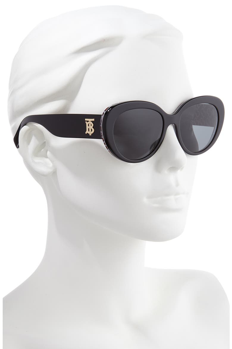 54mm Round Cat Eye Sunglasses, Alternate, color, BLACK/GREY SOLID