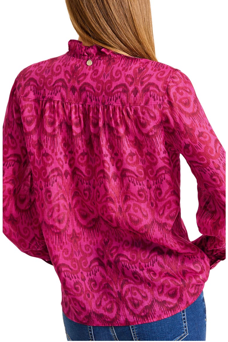 Seaside Ikat Ruffle Neck Shirt, Alternate, color, PINK PAPAYA