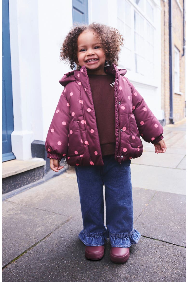 Kids' Polka Dot Hooded Puffer Jacket, Alternate, color, RED