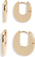 Open Edit 2 Pairs of Polished Huggie Hoop Earrings