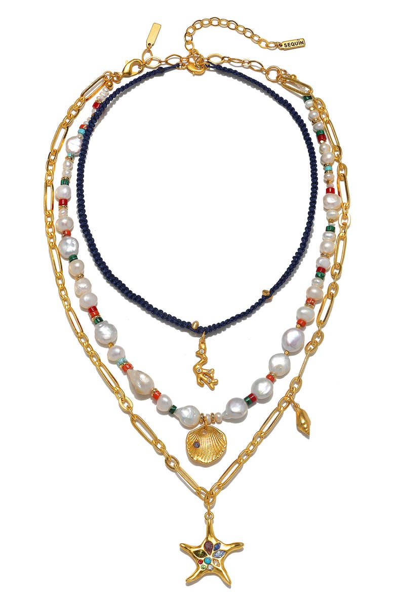 Sequin Formentera Freshwater Pearl Layered Necklace, Main, color, Multi/ Gold
