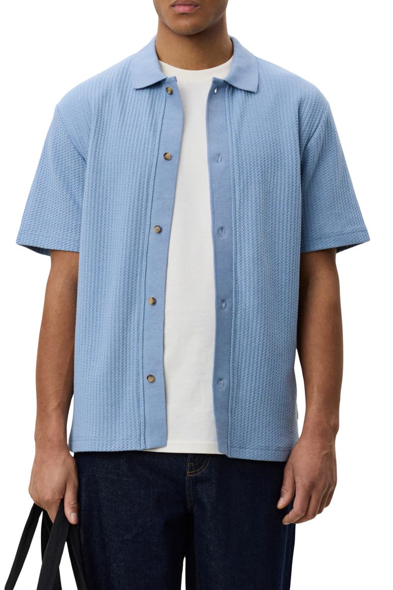 Pointelle Short Sleeve Cardigan, Main, color, FADED DENIM BLUE