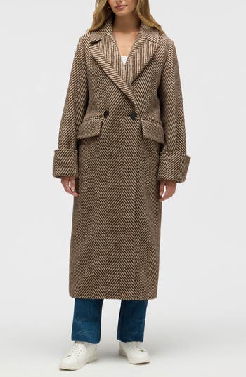 Nvlt Oversize Chevron Double Breasted Coat In Multi