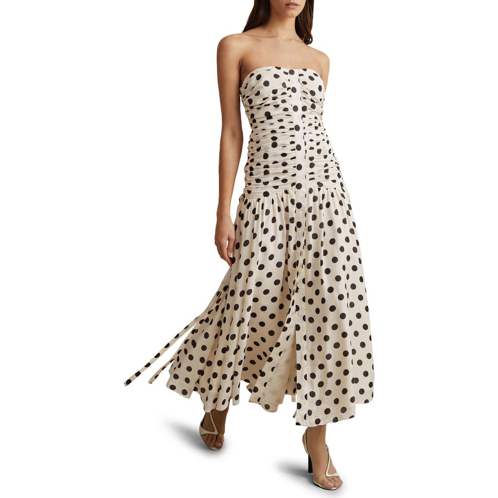 Reiss Rue Polka-dot Woven Maxi Dress In Stone/black