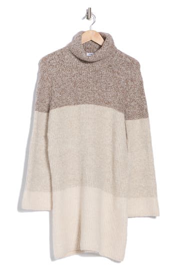 Steve Madden Colorblock Long Sleeve Turtleneck Sweater Dress In Oatmeal
