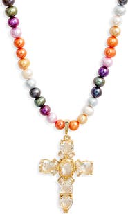 VIDAKUSH Cross Pendant Pearl Necklace