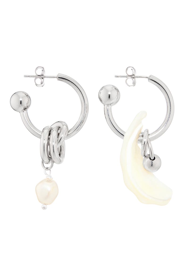 Tyler Mismatched Faux Pearl Earrings, Alternate, color, PALLADIUM