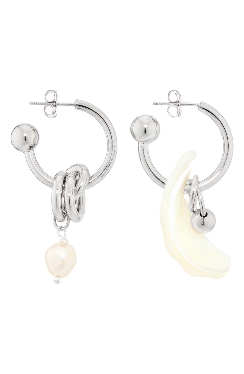 Justine Clenquet Tyler Mismatched Faux Pearl Earrings, Alternate, color, Palladium