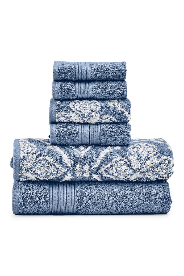 6 Piece Yarn Dye Towel Set, Main, color, DENIM