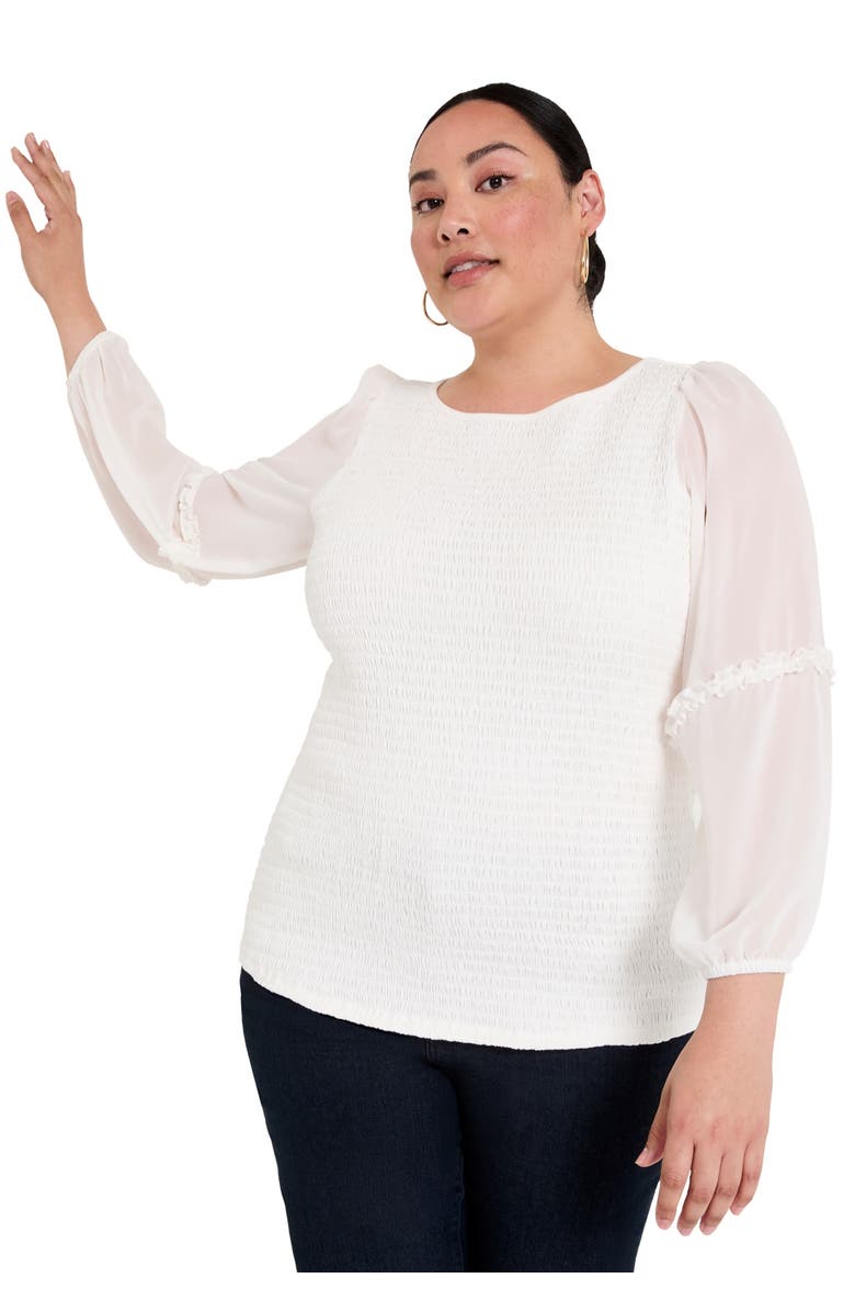 June + Vie Puff-Sleeve Smocked Blouse, Main, color, Sugar Swizzle